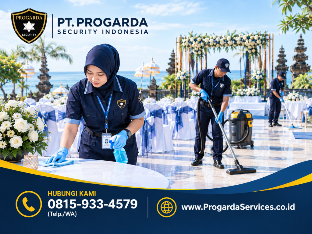 Jasa cleaning service event Bali oleh PT. PROGARDA SECURITY INDONESIA untuk menjaga kebersihan venue acara secara profesional.