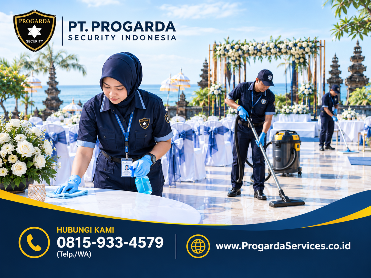 Jasa cleaning service event Bali oleh PT. PROGARDA SECURITY INDONESIA untuk menjaga kebersihan venue acara secara profesional.